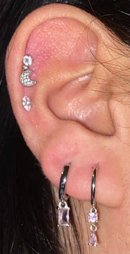 Customer photo review of Adelaine drop huggies Pink/silver