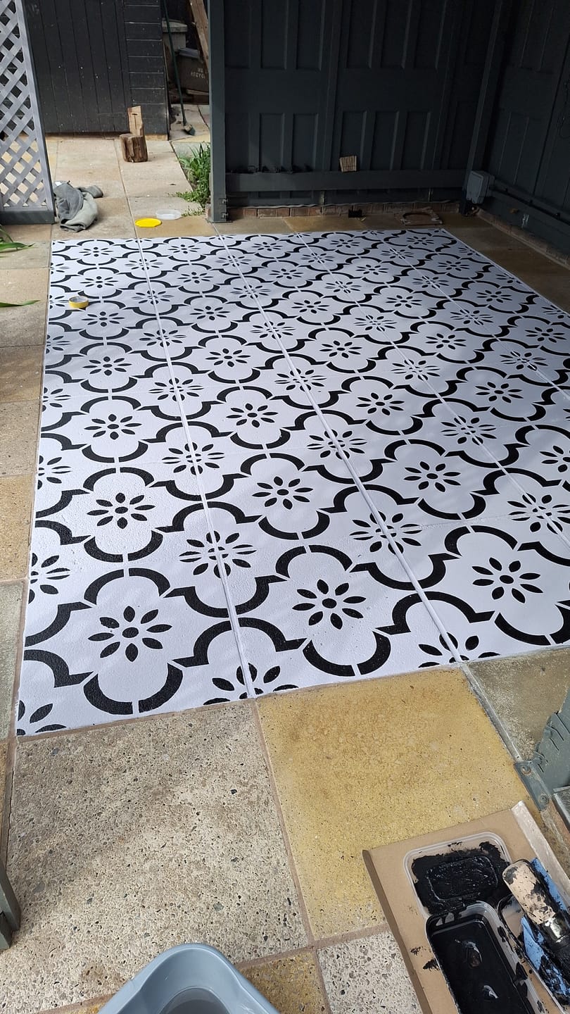 Customer photo review of Jannah Patio Stencil - Square Slabs