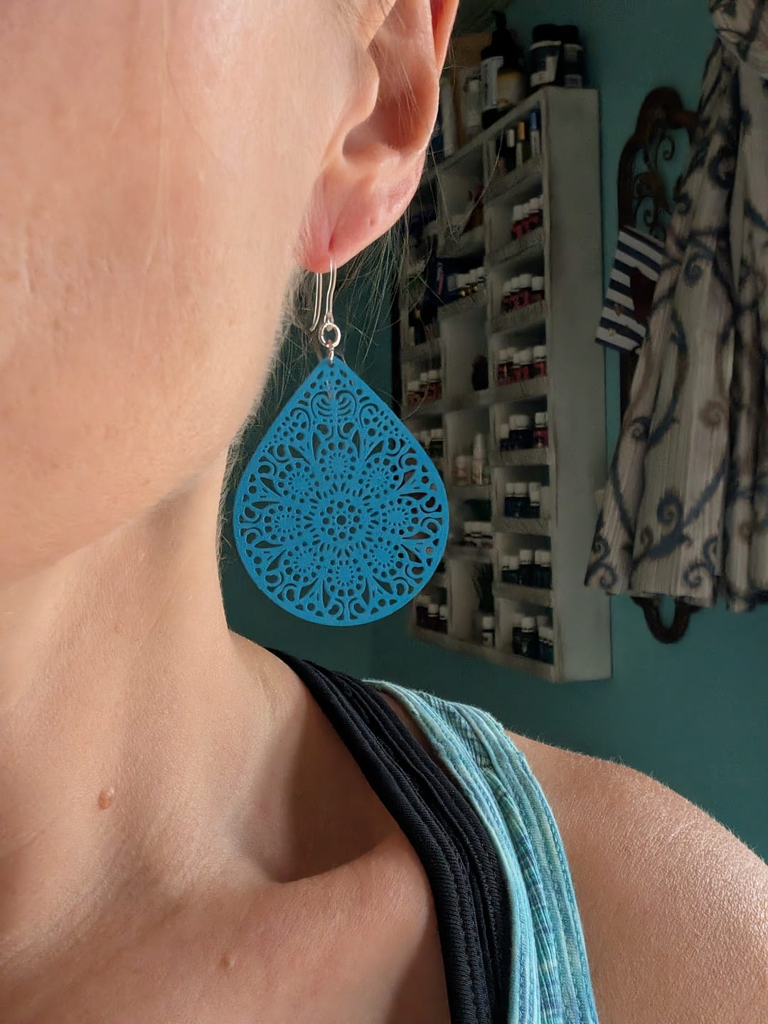 Customer photo review of Joyful Tear Dangles Hypoallergenic Earrings for Sensitive Ears Made with Plastic Posts