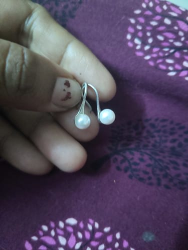 Customer photo review of Silver Pearl Small Stud Earrings