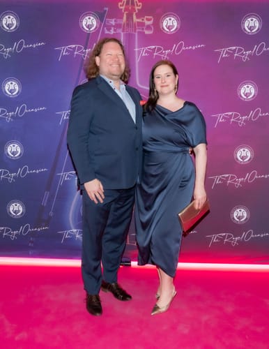 Customer photo review of Rayna One Shoulder Draped Dress in Blue by Theia Couture - RENTAL