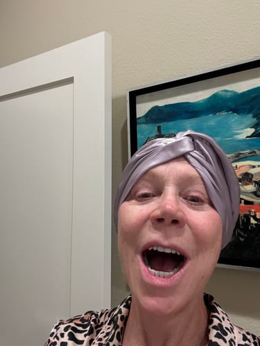 Customer photo review of Organic Silk Hair Bonnet