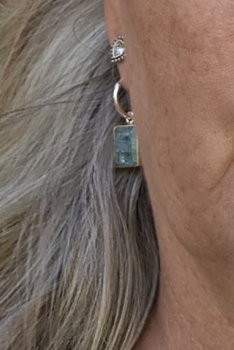 Customer photo review of Aquamarine Rectangle Earrings
