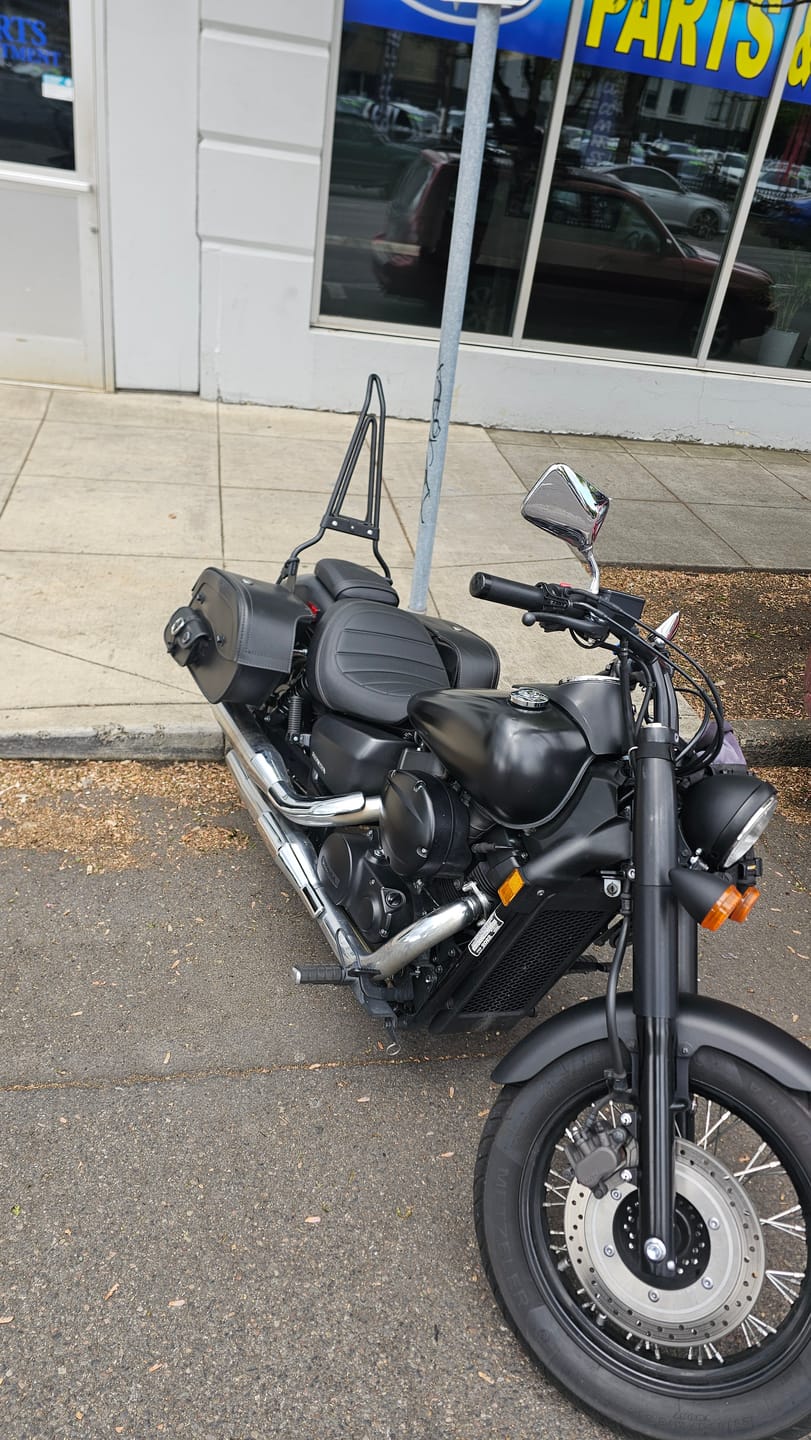 Customer photo review of Iron Born 25" Sissy Bar with Foldable Luggage Rack for Honda Shadow 750 Phantom Matte Black