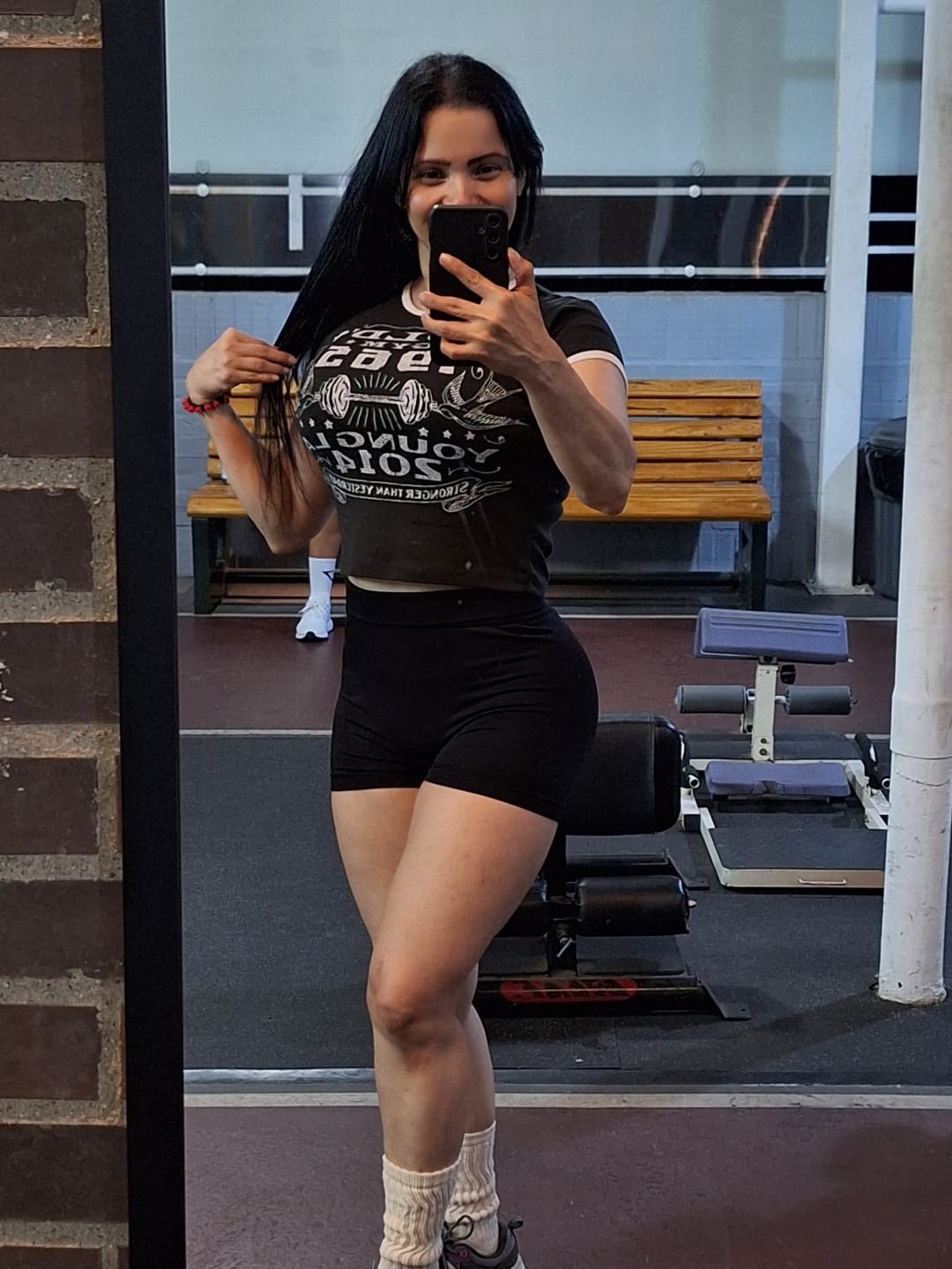 Customer photo review of W471 Gold's Gym Ringer Baby Tee