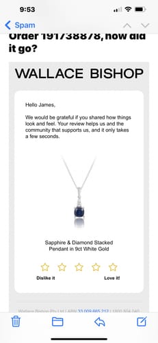 Customer photo review of Sapphire & Diamond Stacked Pendant in 9ct White Gold