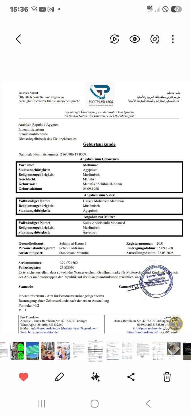 Customer photo review of CERTIFICATI DI NASCITA - TRADUZIONE