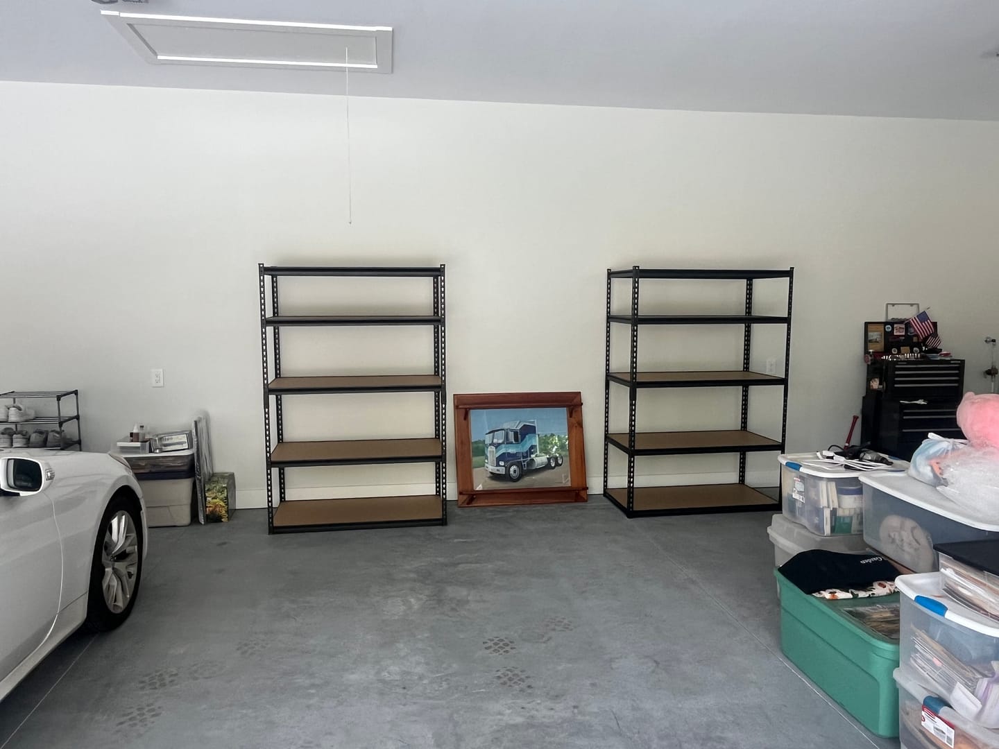 Customer photo review of REIBII 48"W x 72"H Garage Shelving Unit, 3000 lbs Heavy Duty, 24"D Deep 5-Tier Storage Shelves for Large Bins, Workshop & Warehouse