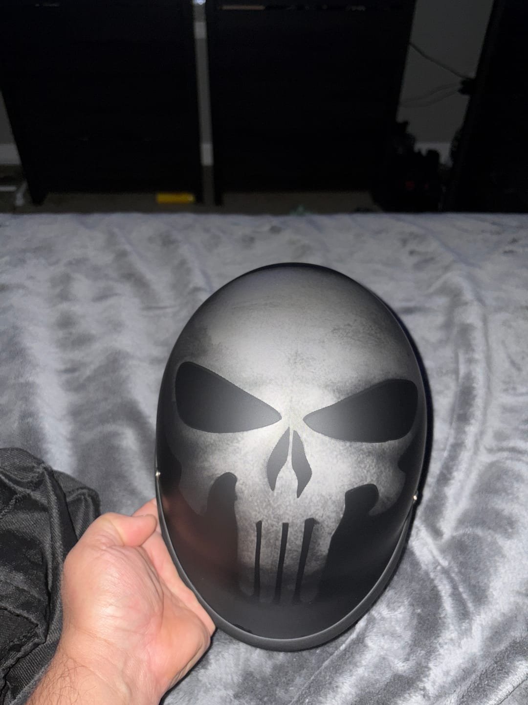 Customer photo review of Low Profile Reversible DOT Polo Helmet / Punisher