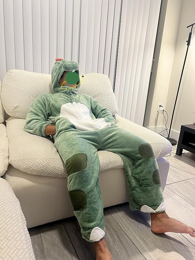 Customer photo review of OLAOLA Unisex Adult Plush Dinosaur Animals Onesie Pajamas Warm Home One-Piece Sleepwear