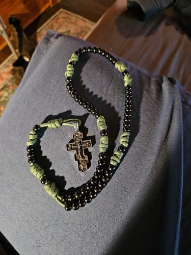 Customer photo review of Christianartworkshop Titanium Orthodox Jesus Crucifix Necklace Protection Jewelry