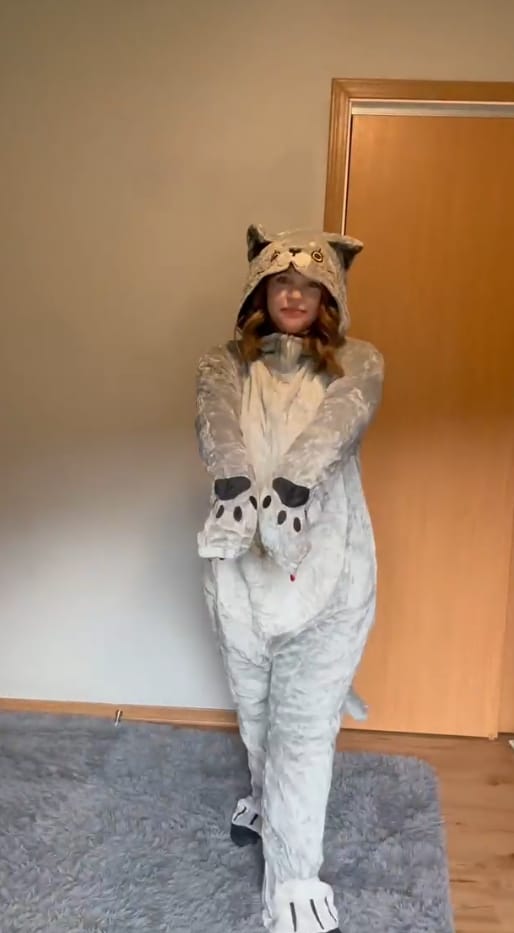 Customer photo review of OLAOLA Unisex Adult Plush Cat Animals Onesie Pajamas Warm Home One-Piece Sleepwear