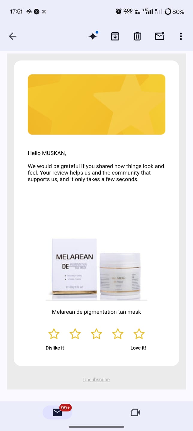 Customer photo review of Melarean de pigmentation tan mask