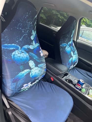 Customer photo review of Kanaka Maoli (Hawaiian) Car Seat Covers - Sea Turtle Tropical Hibiscus And Plumeria Blue