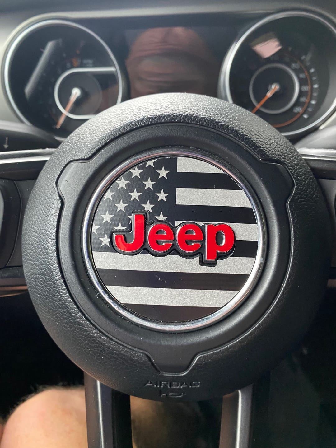 Customer photo review of American Flag Steering Wheel Decal for Jeep