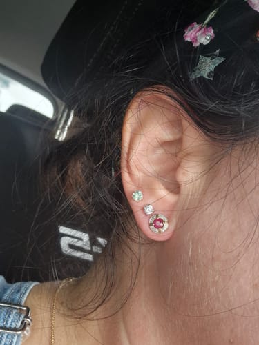 Customer photo review of Ruby & Diamond Stud Earrings in 9ct Yellow Gold