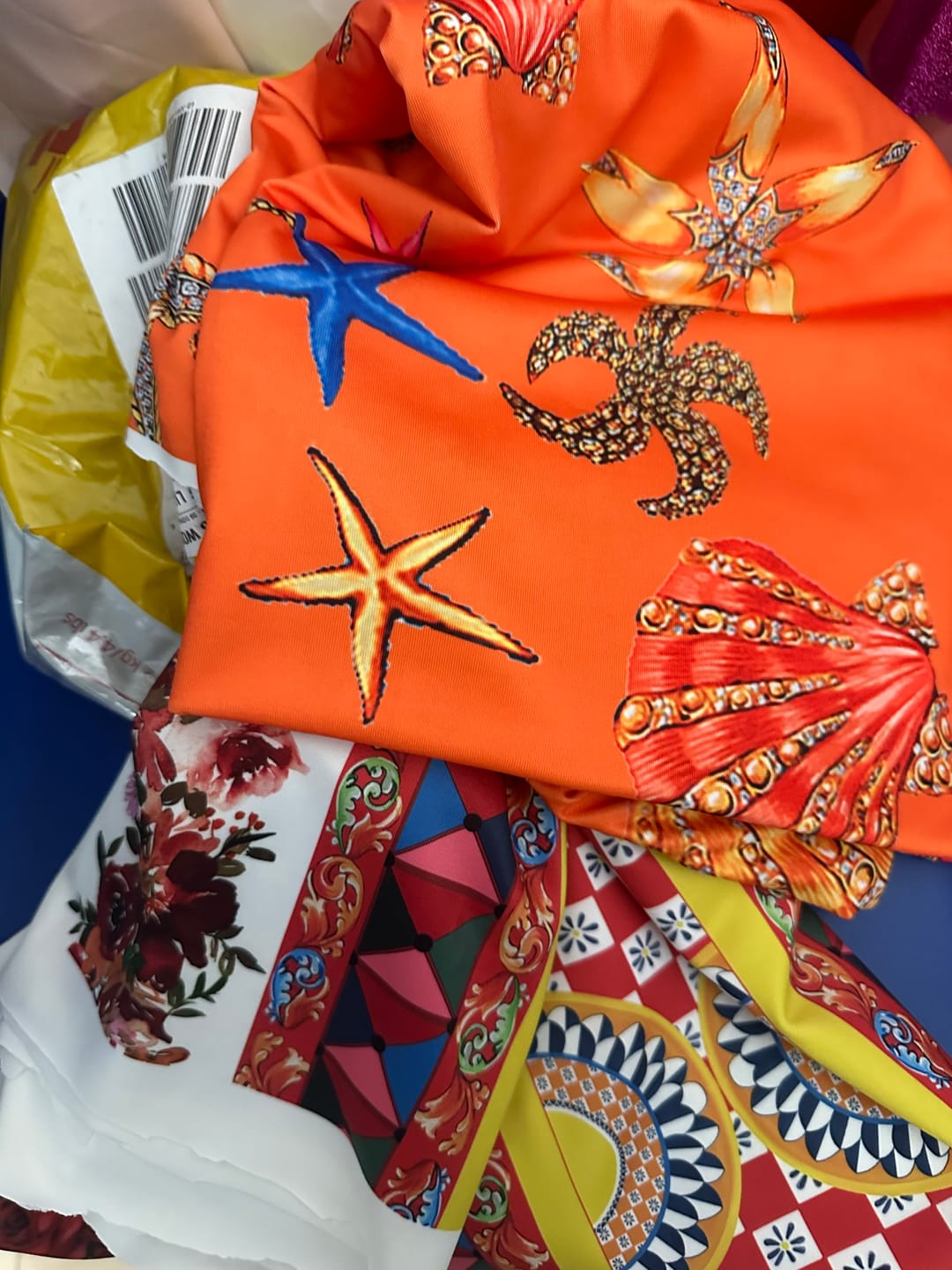 Customer photo review of Orange Oyster Sea Shell Pattern Fabric By Metre