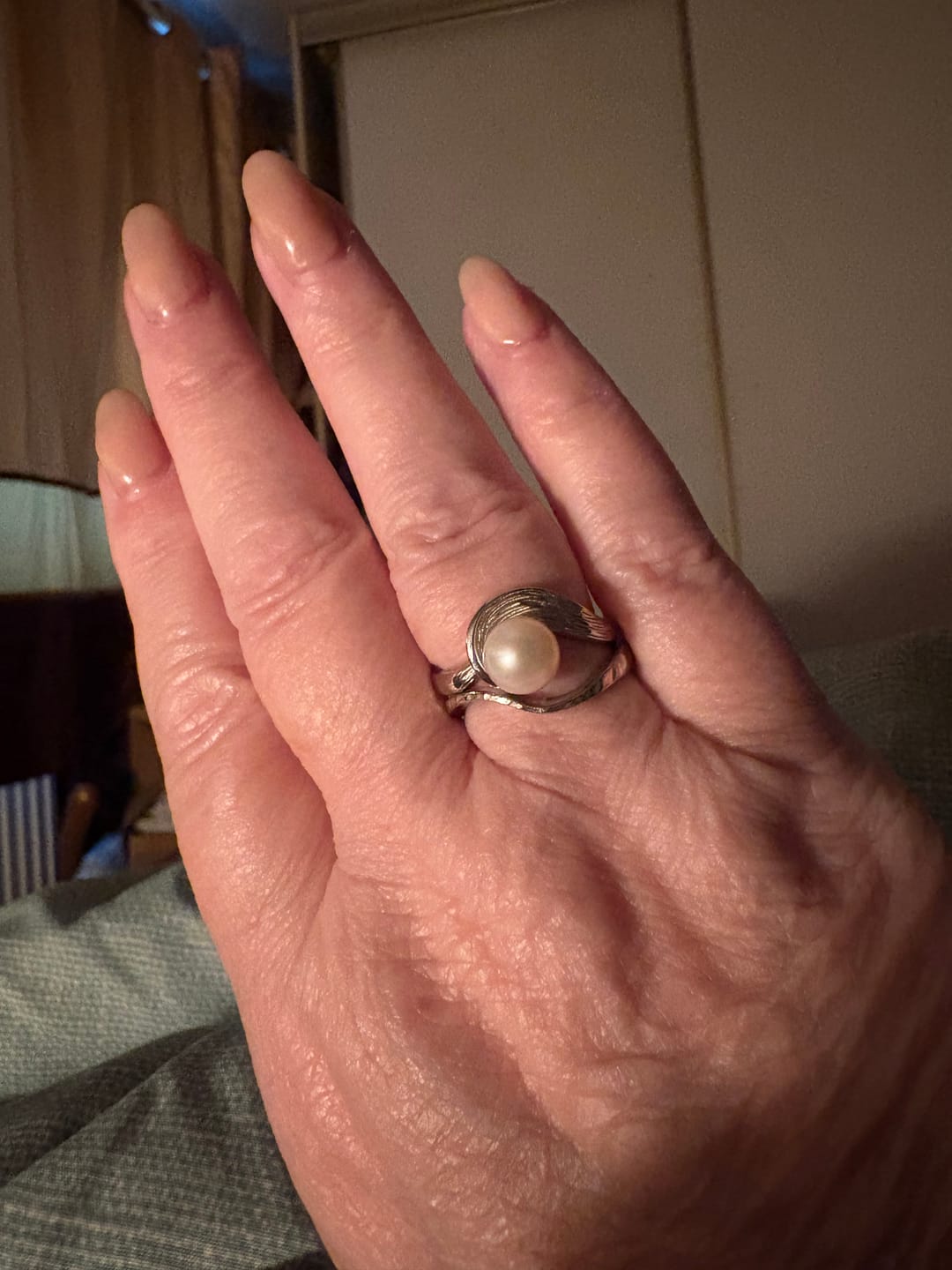 Customer photo review of Ocean Wave Ring with White Freshwater Pearl