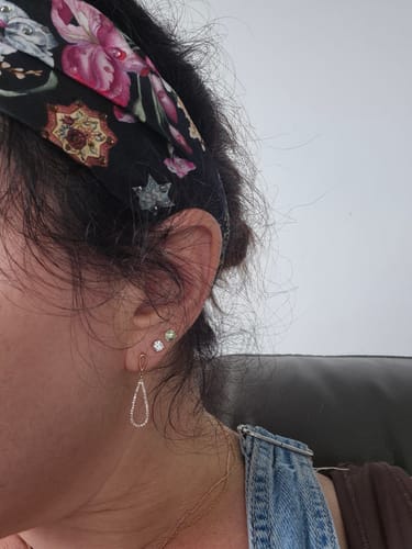 Customer photo review of Diamond Pear Shape Drop Earrings in 9ct Rose Gold