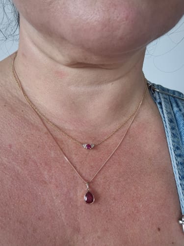 Customer photo review of Created Ruby Pear Shape Pendant in 9ct Rose Gold