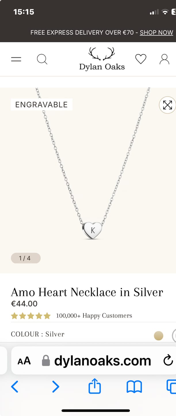 Customer photo review of Amo Heart Necklace in Silver