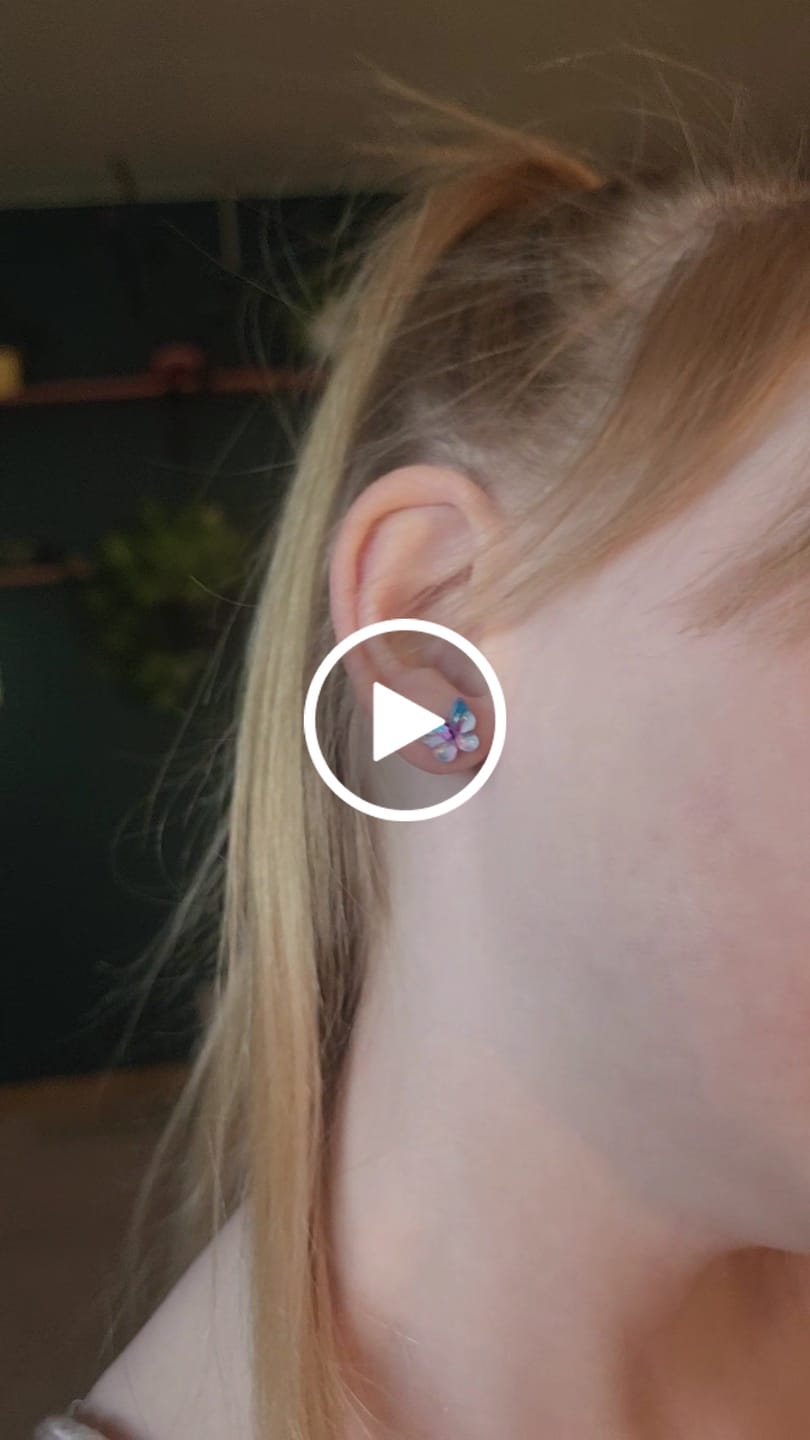 Customer video review of Glassy Butterfly Studs Hypoallergenic Earrings for Sensitive Ears Made with Plastic Posts