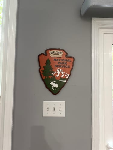 Customer photo review of US Wooden National Parks Travel Map With Trees To Record Park Visits (Light Grey)