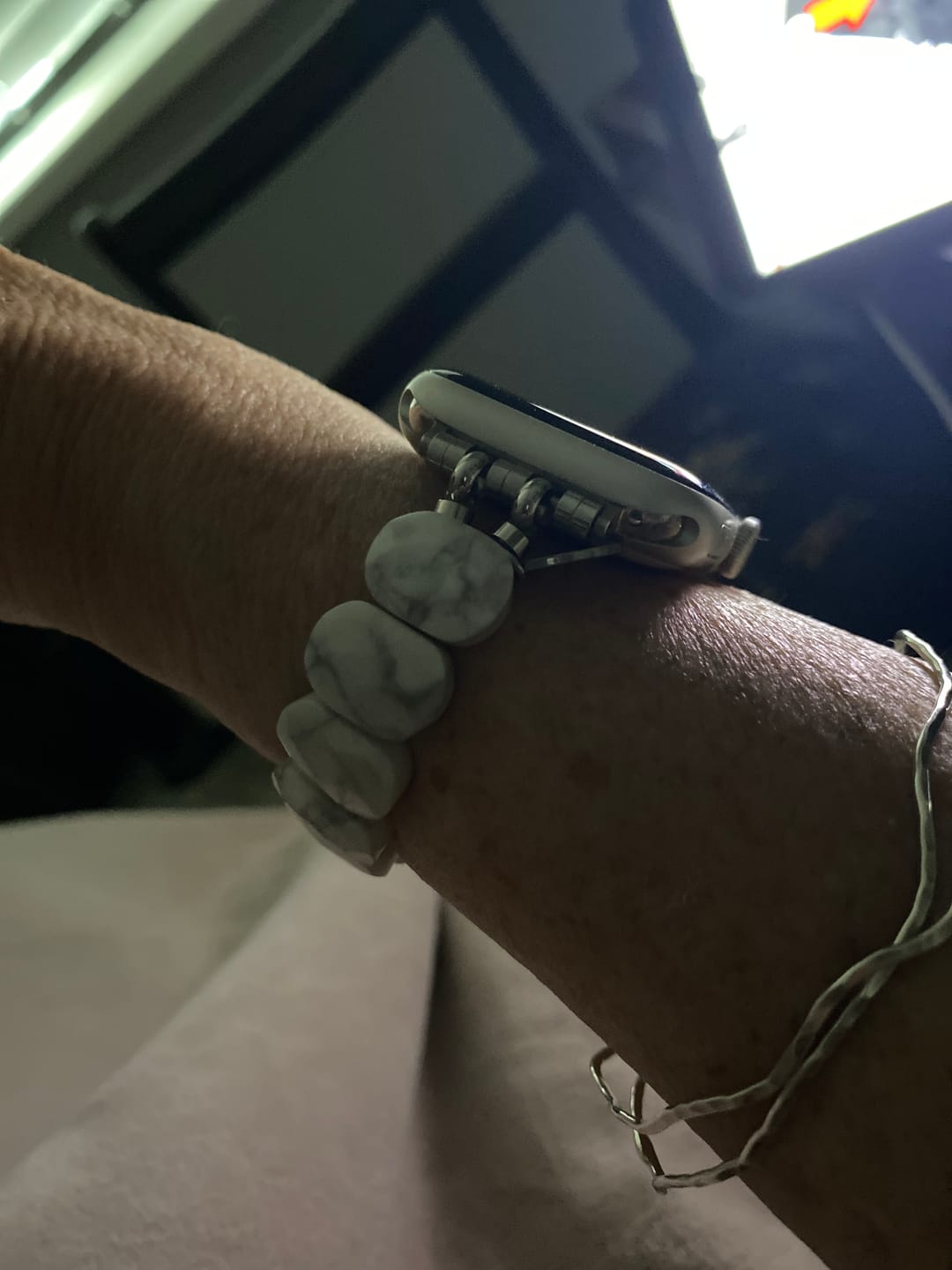 Customer photo review of Whimsical Howlite Stretch Apple Watch Strap