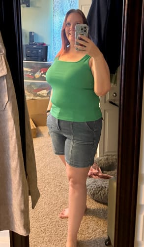 Customer photo review of Judy Blue High-Rise Utility Mid Length Denim Short