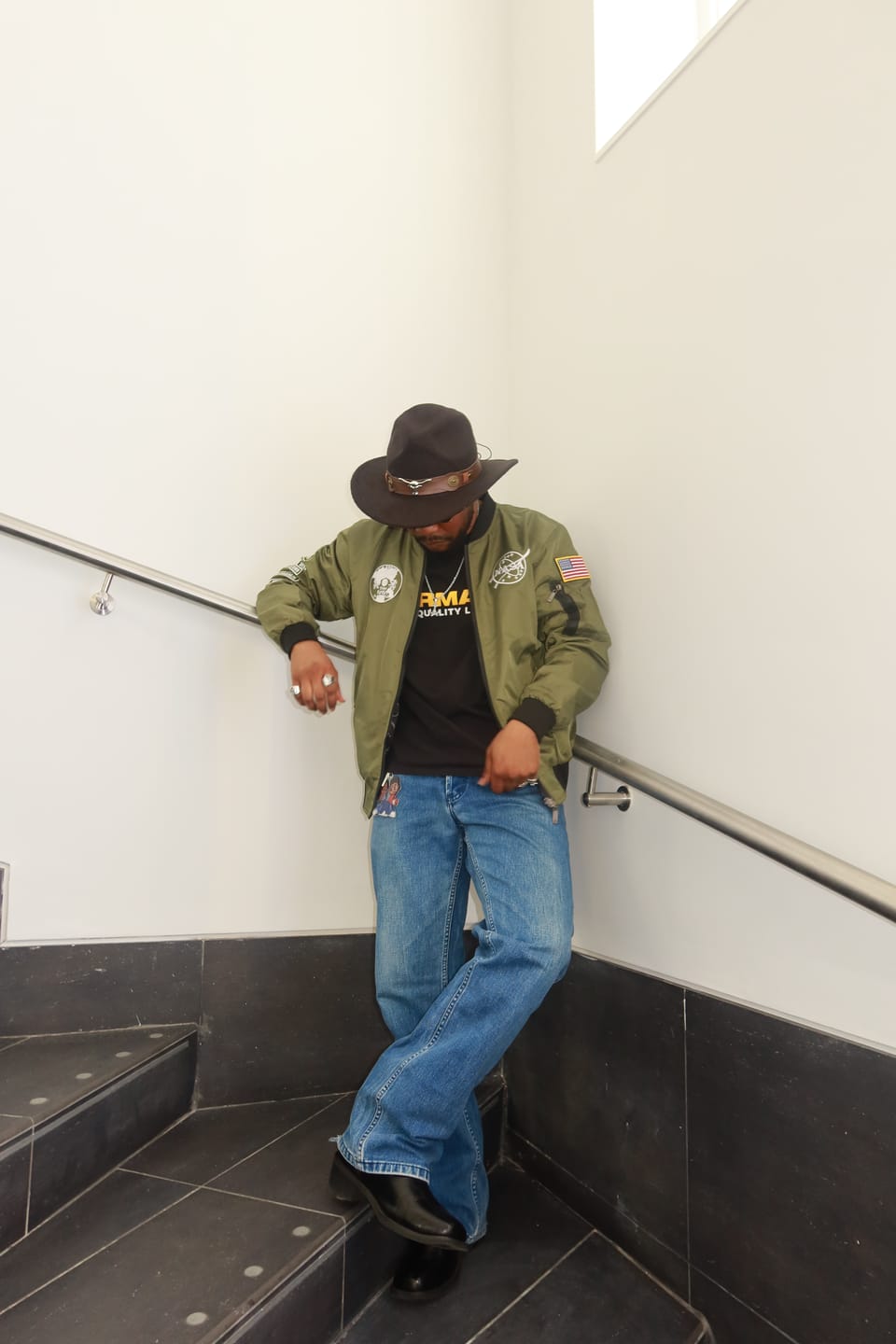 Customer photo review of Reversible NASA Embroidered Patch Bomber Jacket