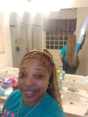 Customer photo review of BOHEMIAN KNOTLESS BRAID WIG, FULL LACE, WAIST, VIP LUX COLOR