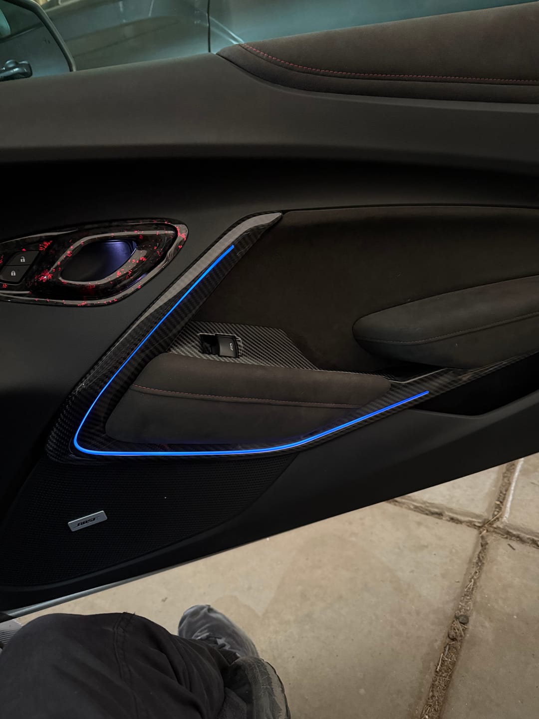 Customer photo review of 2016-2024 Camaro Real Carbon Fiber Interior Door Panel Chrome Trim Cover