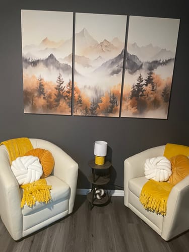 Customer photo review of Abstract Mountain Wall Art | Misty Mountain Forest and Mountains Canvas Print for Living Room, Bedroom, Office | Large Wall Art Decor