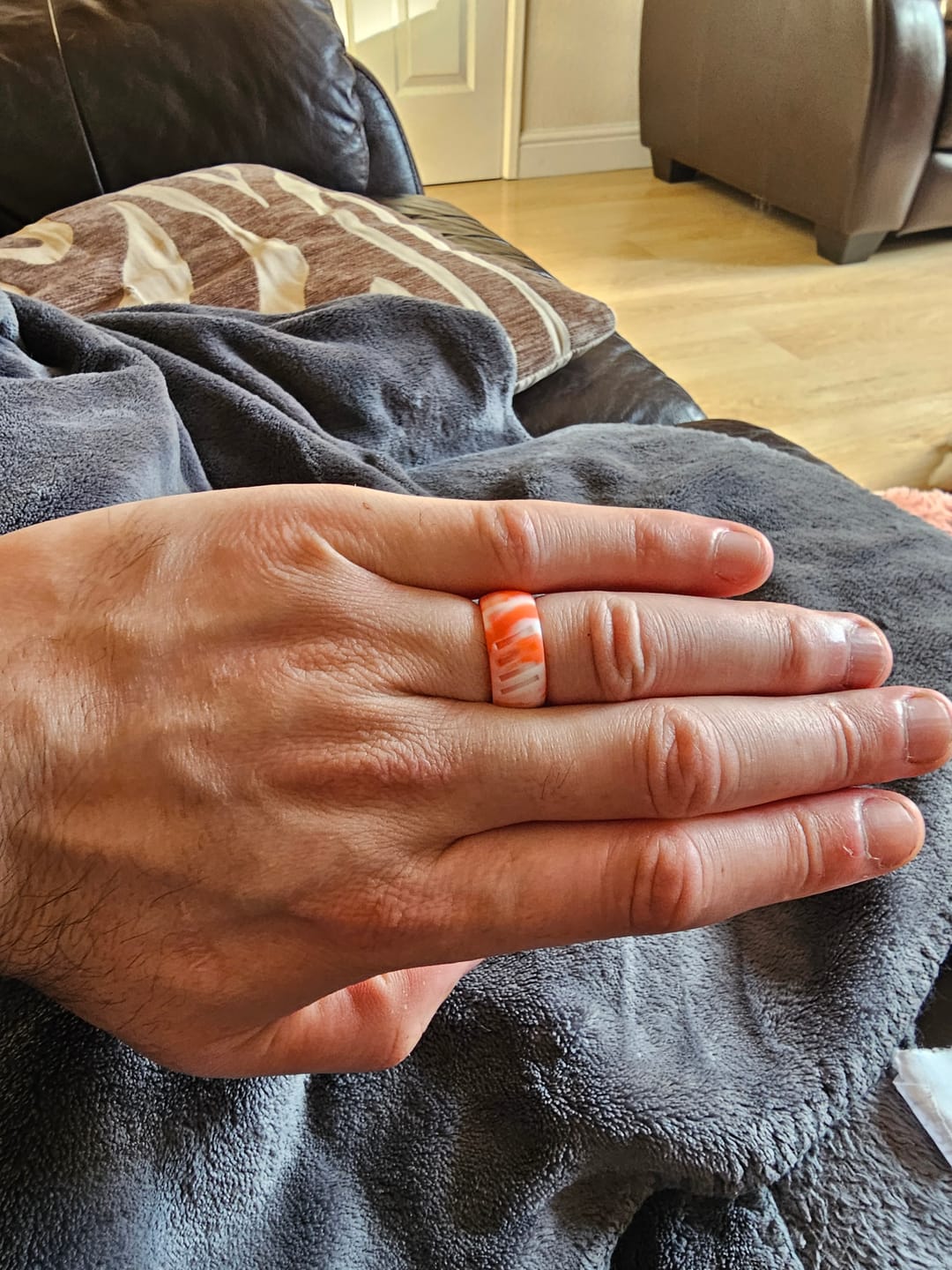 Customer photo review of botthms Orange Camo Stripes Silicone Ring