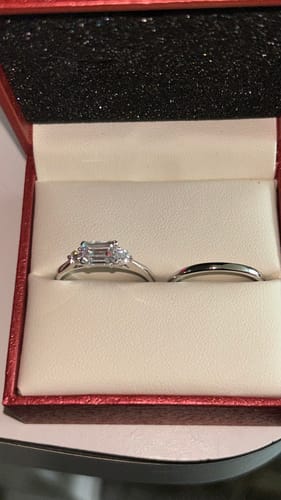Customer photo review of 3-Stone East-West 1ct Emerald Cut CZ Ring Set in Sterling Silver