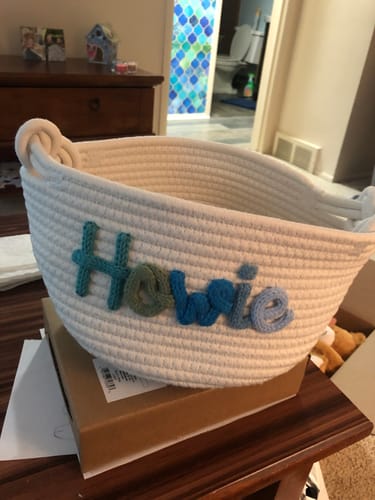 Customer photo review of Baby Knits™  Multicolor Personalized Knitted Basket