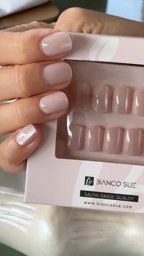 Customer photo review of Rosy Mist | Salon Quality Press-on Nails Kit - Extra Short Squoval Pink Cat Eye