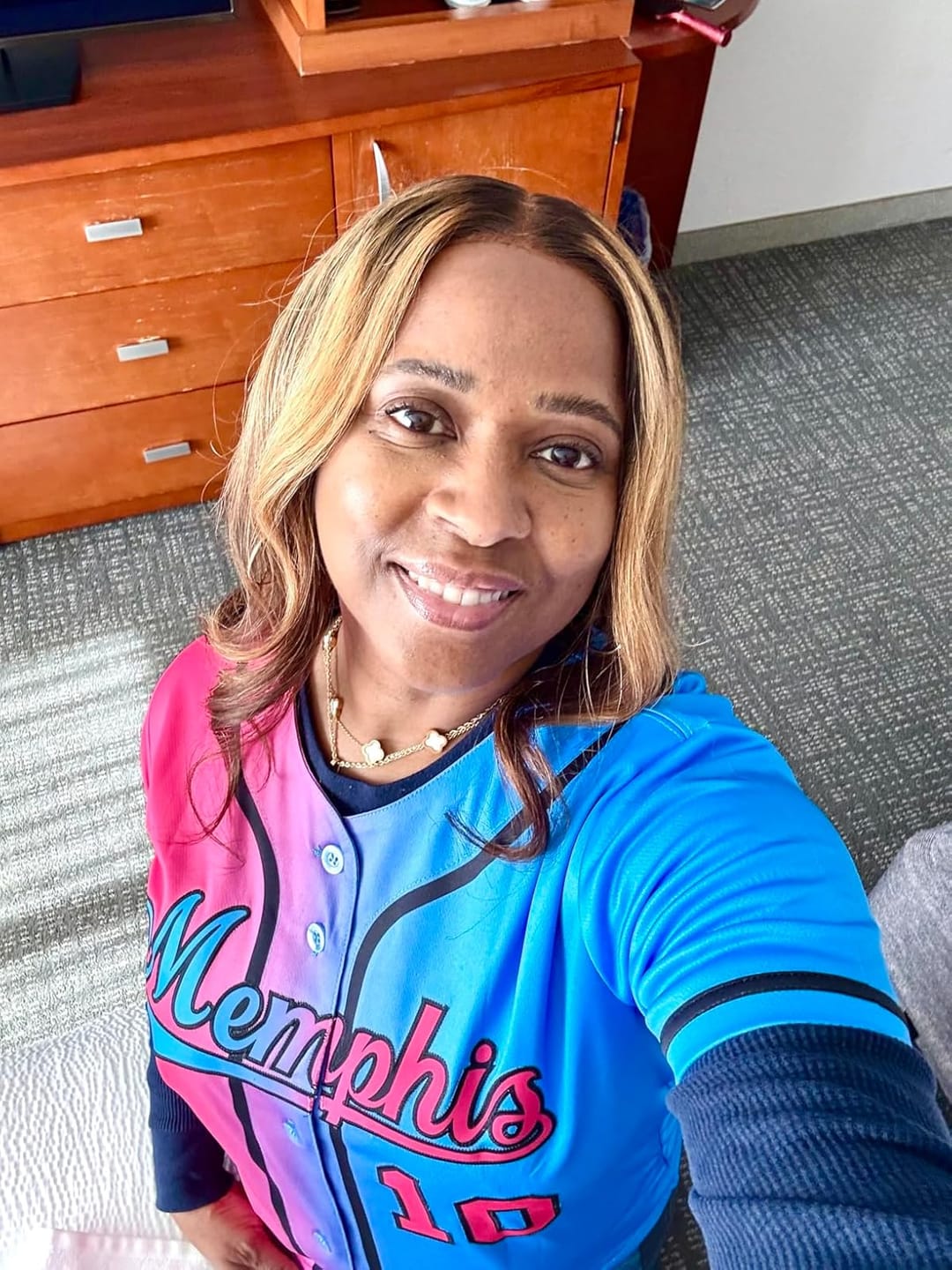 Customer photo review of Custom Pink Blue-Black Gradient Fashion Authentic Baseball Jersey