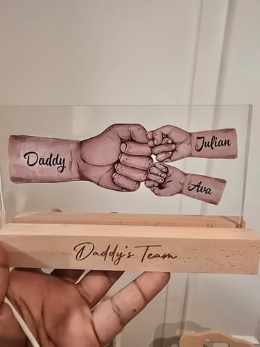Customer photo review of Daddy's Team Fist Bump Personalized Acrylic LED Night Light