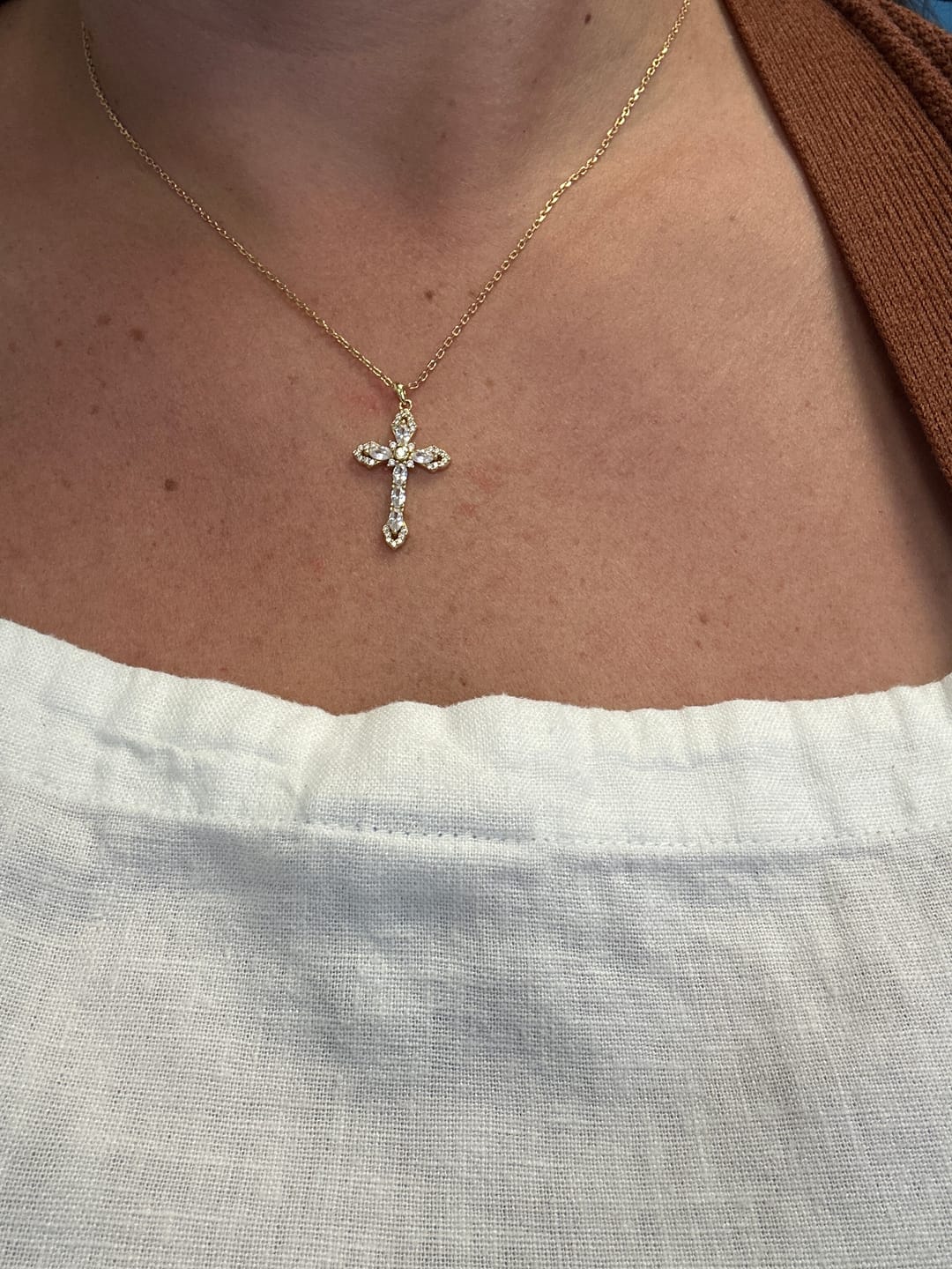 Customer photo review of Helena Cross Pendant Necklace