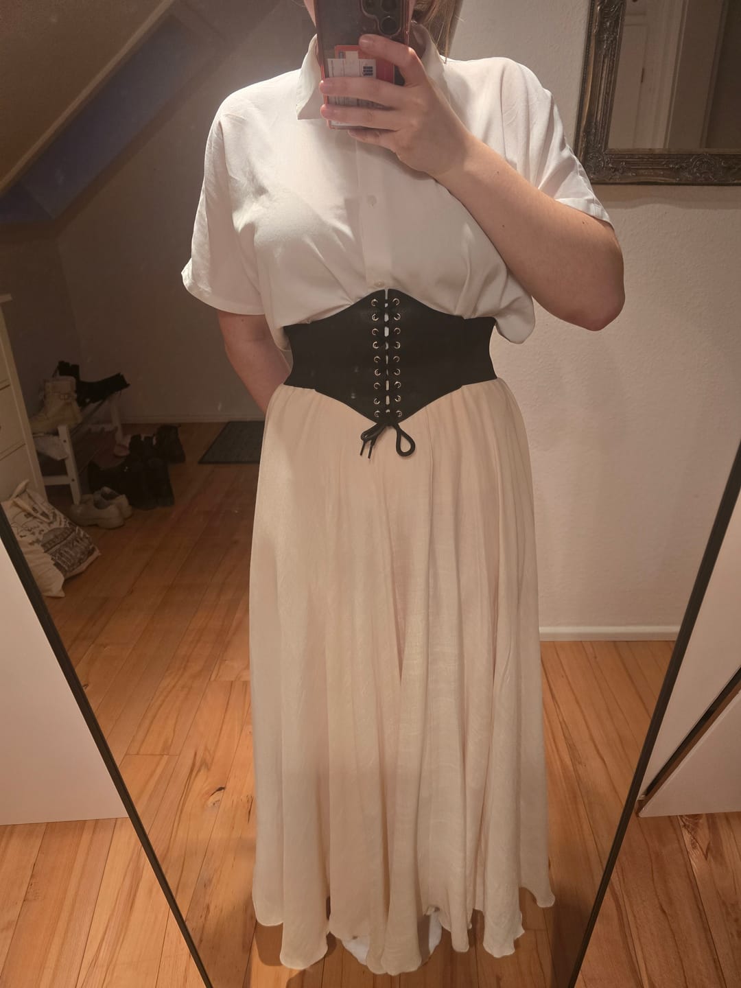 Customer photo review of Handmade Flowy Linen Maxi Skirt for Women 2820