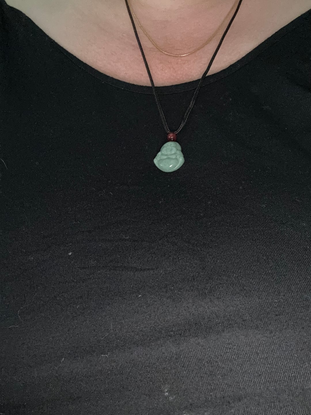 Customer photo review of Buddha Stones Natural Green Jade Laughing Buddha Luck Abundance Necklace Pendant