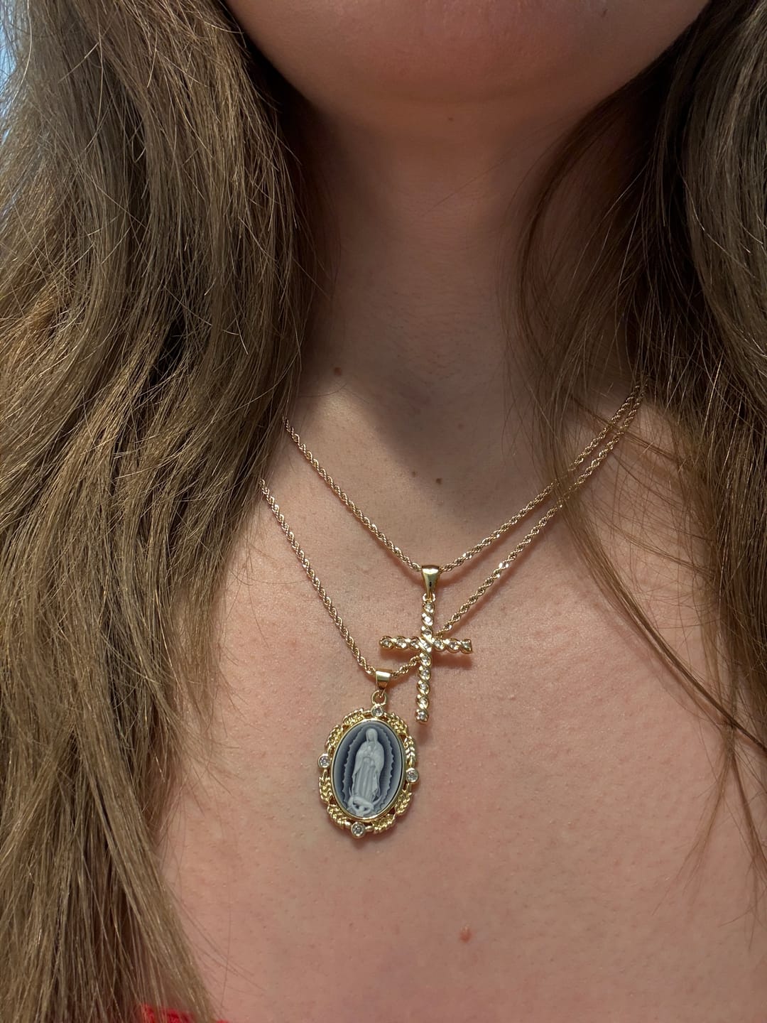 Customer photo review of French Blue Cameo Mary Necklace