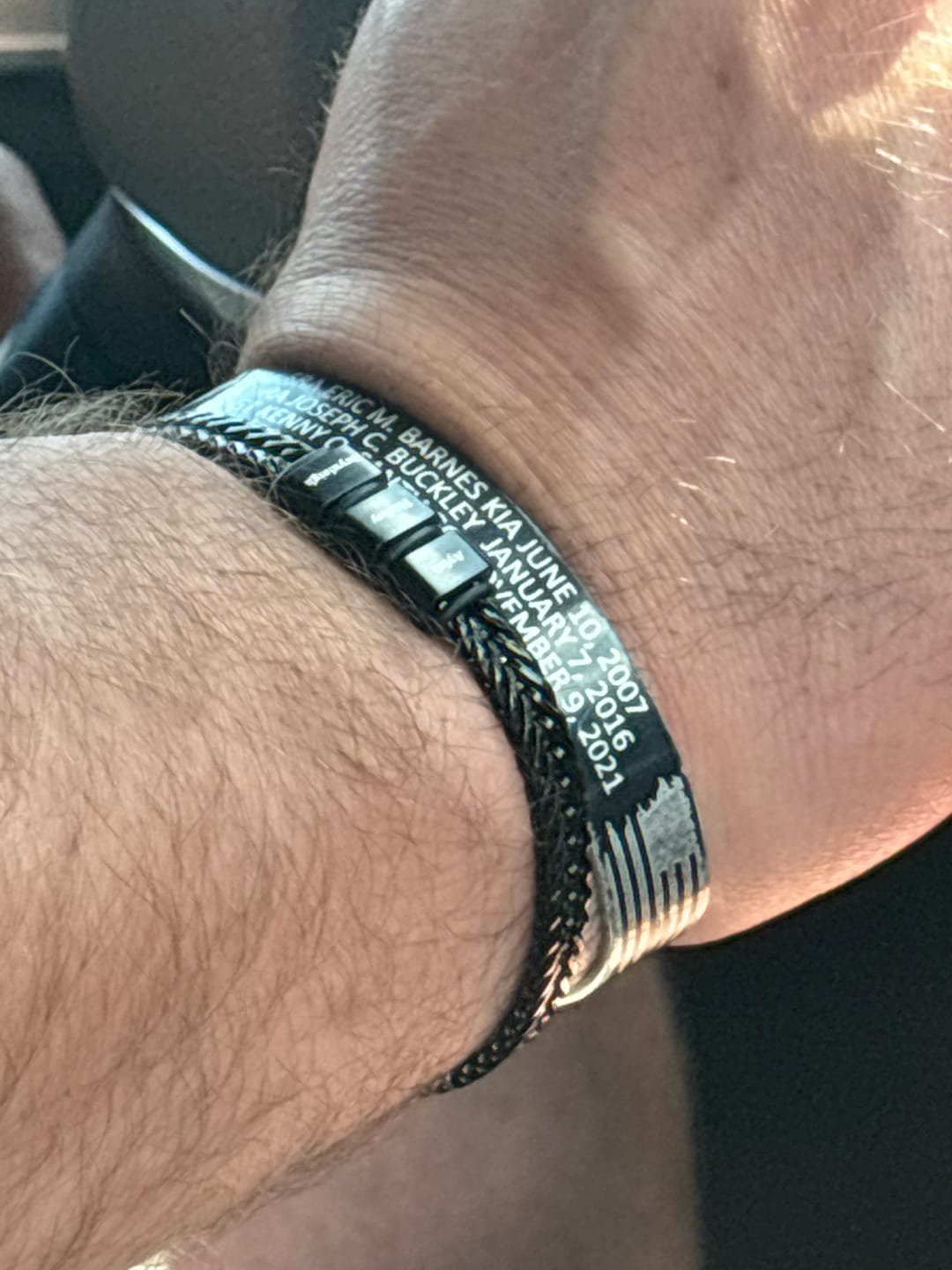 Customer photo review of Dan Bracelet - Dad Bracelet with kid's names - Black