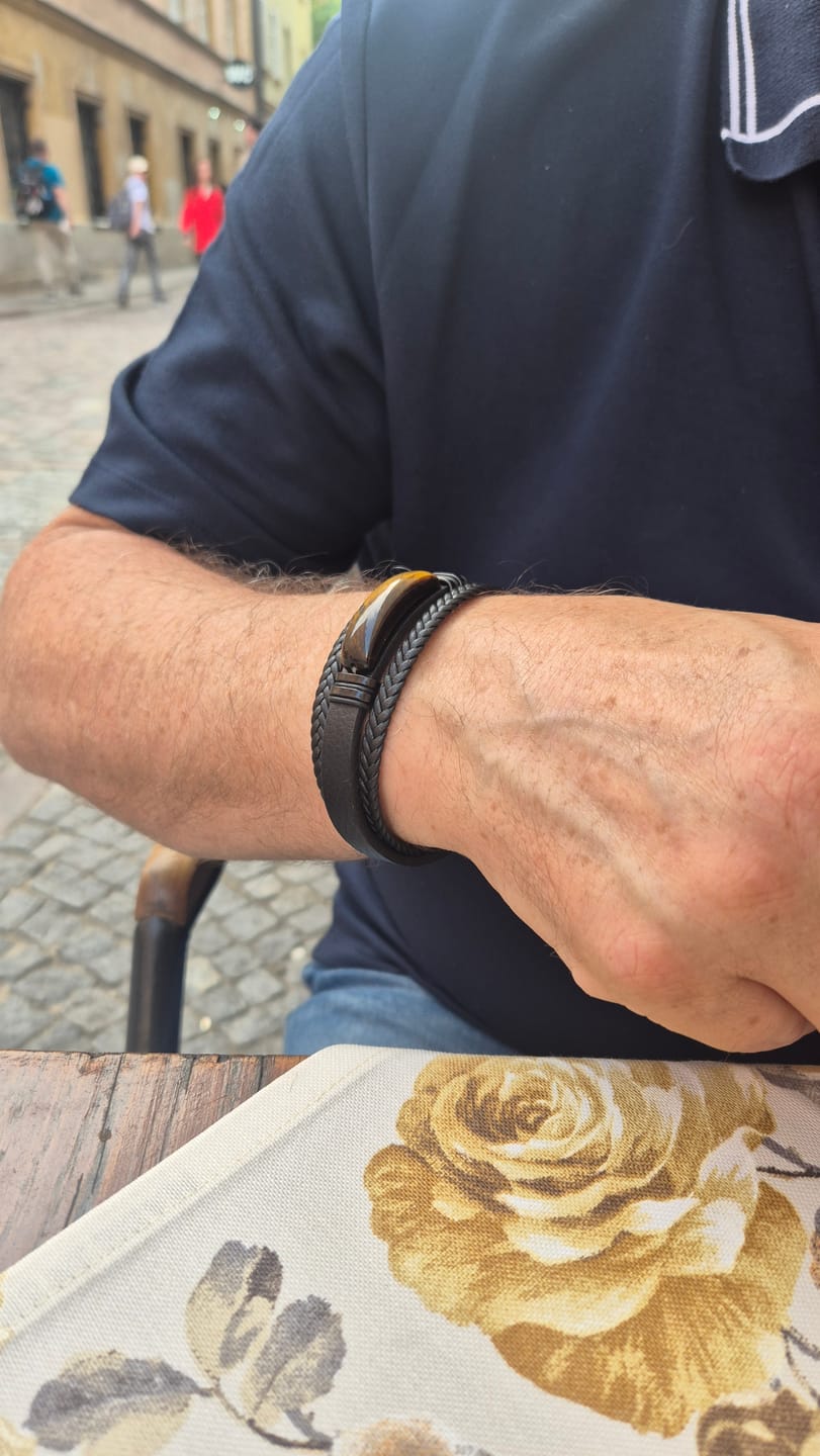 Customer photo review of Buddha Stones Natural Stone Green Agate Power Multilayered Braided Leather Bracelet