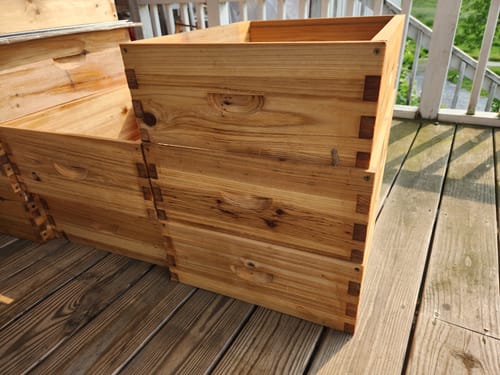 Customer photo review of BeeCastle Hives:10 Frame Wax-coated Cedar Wood Honey Super Medium Box with Unassembled Pine Wood Frame and 100% Beeswax Plastic Foundation