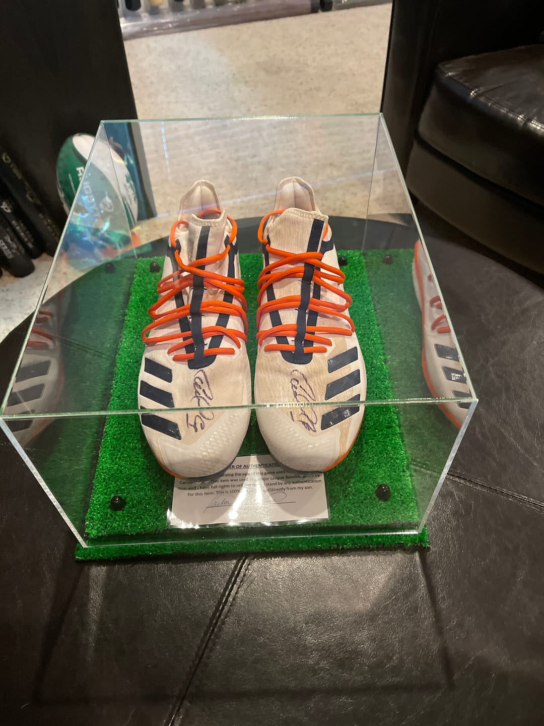 Customer photo review of Large Display Case for Small Basketball High Top Shoes, Sneaker(s), Lacrosse, Soccer, & Football Cleats with Clear Case No Wall Mount