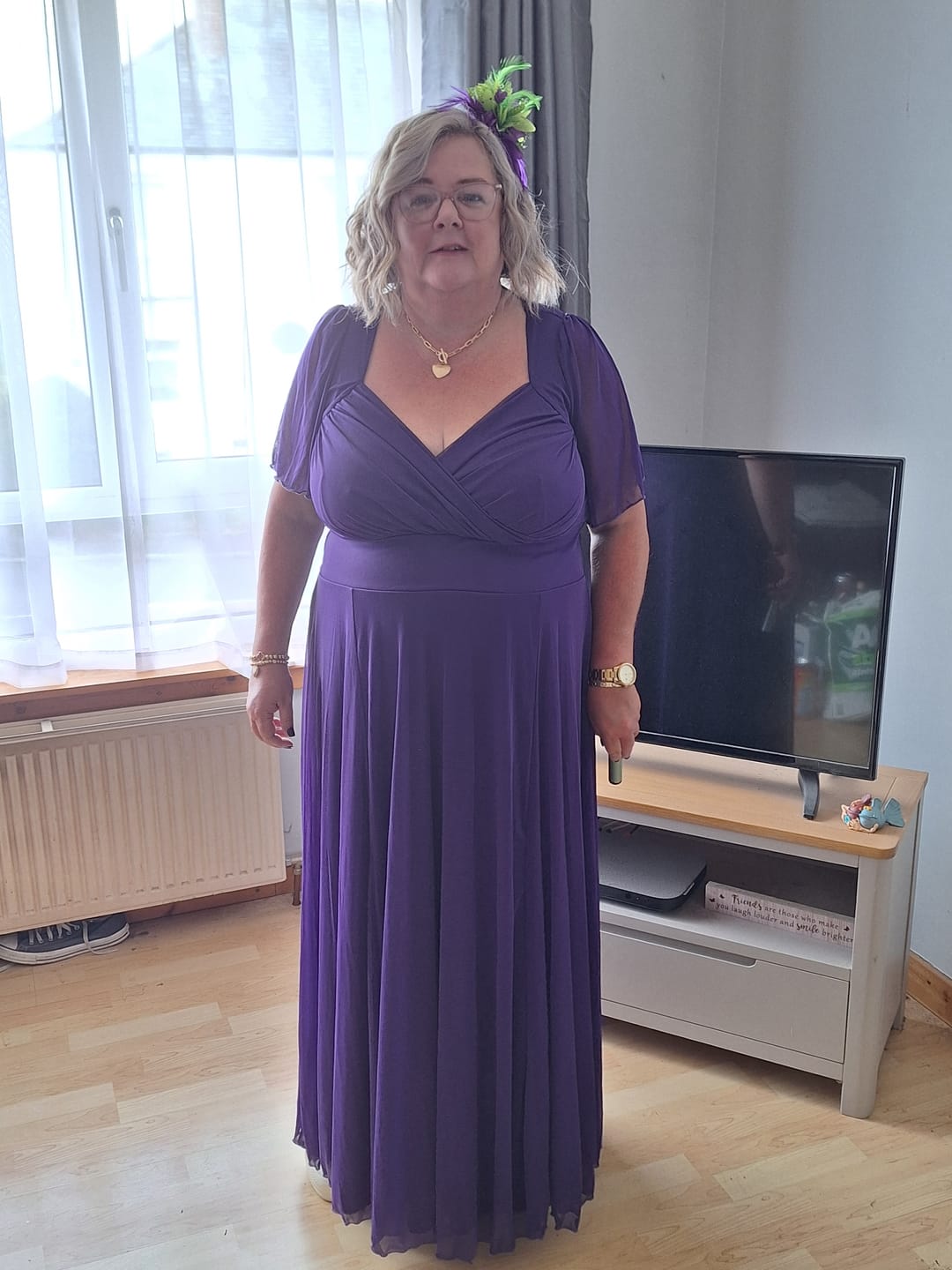 Customer photo review of Kemi Purple Bolero Wrap Bodice Maxi Gown