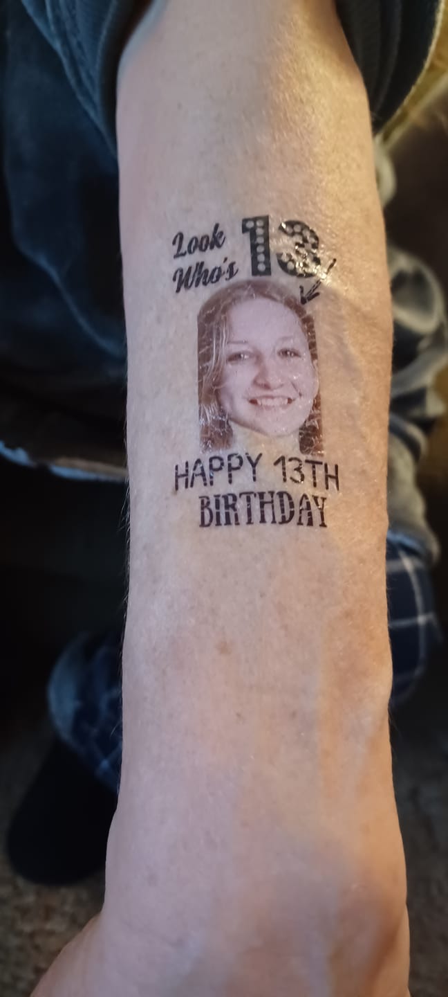 Customer photo review of Look Who's Birthday! Custom Tattoo