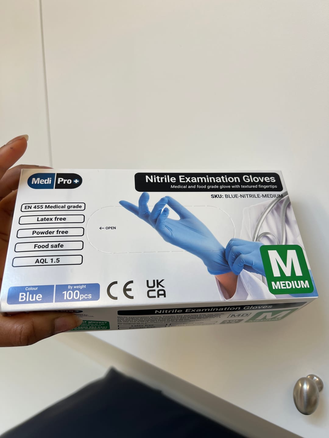 Customer photo review of Blue Nitrile Gloves Medical Grade Cat III PPE Medium x 100